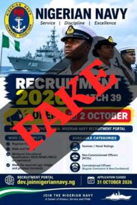 Navy Warns Public Against Fake Recruitment Notice.